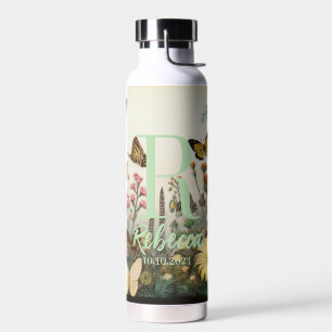 Botella De Agua Monograma de flores silvestres acuáticas con nombr