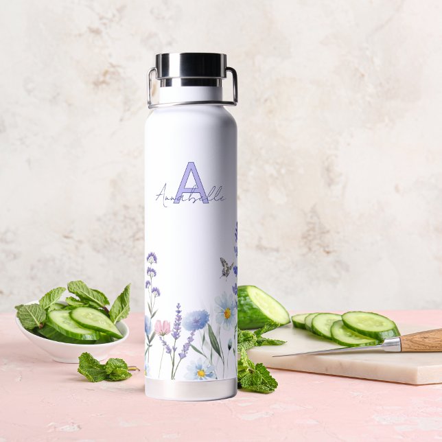 Botella De Agua Monograma de flores violetas silvestres (Subido por el creador)