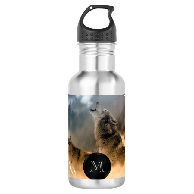 Botella De Agua Monograma de fotografía de lobos  (Anverso)