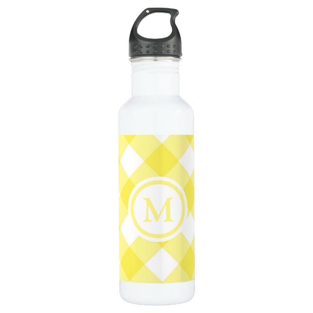 Botella De Agua Monograma de Gingham amarillo Sunny (Anverso)