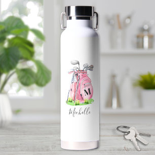 Botella De Agua Monograma de Golf Rosa Sonrojado