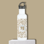 Botella De Agua Monograma de impresión de cebra beige de moda<br><div class="desc">Una elegante botella de agua blanca cuenta con una impresión de un animal de cebra beige y blanco acentuada con su monograma inicial. Crea por ti mismo o dámela como regalo.</div>