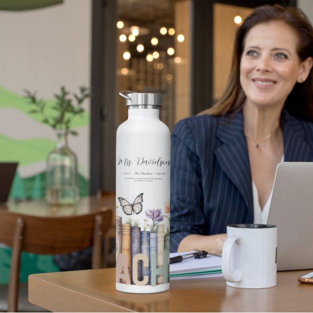 Botella De Agua Monograma de libros y libros para profesores de ar (Subido por el creador)