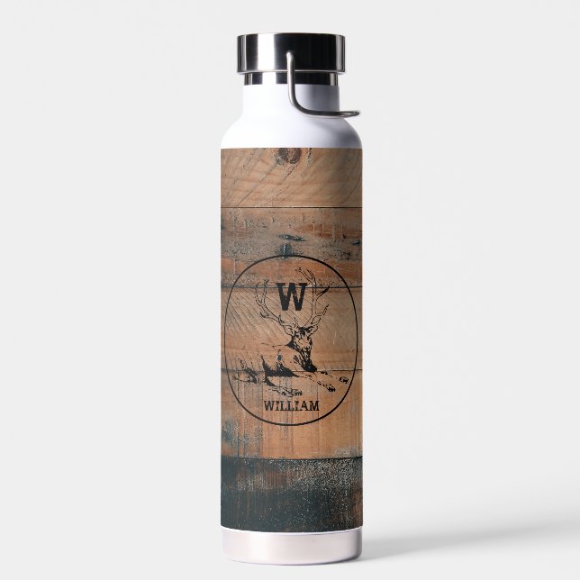 Botella De Agua Monograma de madera rústica personalizado (Izquierdo)