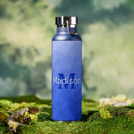 Botella De Agua Monograma de malla geométrica con gradiente azul o