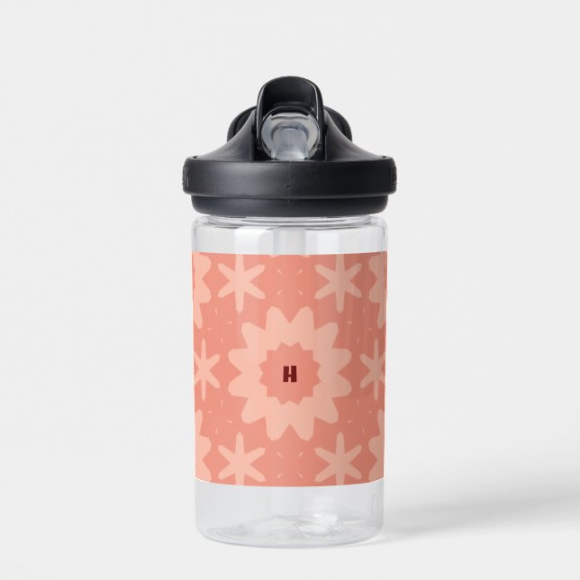 Botella De Agua monograma de melocotón rosa (Delante)