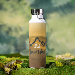 Botella De Agua Monograma de montañas personalizables de amanecer 