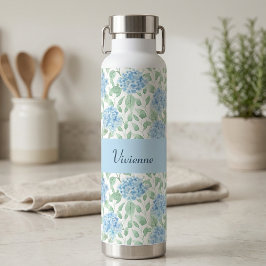 Botella De Agua Monograma de nombre de acuarela de flor silvestre 