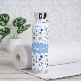 Botella De Agua Monograma de nombre de flor silvestre de acuarela 