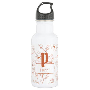 Botella De Agua Monograma de nombre floral de terracota