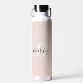 Botella De Agua Monograma de nombre moderno en rosa y gris