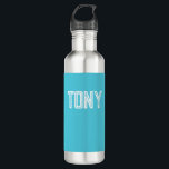 Botella De Agua Monograma de nombre personalizado azul cielo brill<br><div class="desc">- Diseño sólido,  negrita y minimalista con nombre de personalizable,  tipo de letra,  tamaño de letra o color de fuente... ...  ¡Es muy divertido y juguetón!</div>