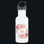 Botella De Agua Monograma de oro floral rosa acuarela<br><div class="desc">Elegante acuarela Color rosa Floral Oro Monograma Agua Botella</div>