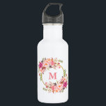 Botella De Agua Monograma de oro floral rosa acuarela<br><div class="desc">Elegante acuarela Color rosa Floral Oro Monograma Agua Botella</div>