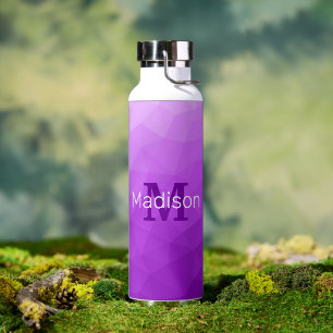 Botella De Agua Monograma de Patrón de Malla Geométrica con Gradie