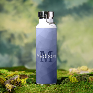 Botella De Agua Monograma de Patrón de Malla Geométrica Gradiente