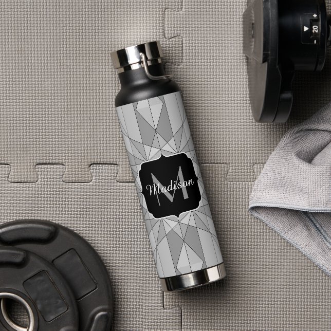 Botella De Agua Monograma de patrón de triángulo de mosaico gris n (Gimnasio)
