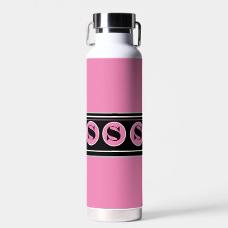 Botella De Agua Monograma de personalización rosa y negro moderno