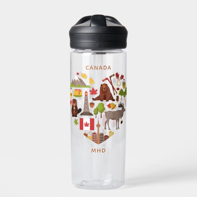 Botella De Agua Monograma de personalizado de amor canadiense (Delante)