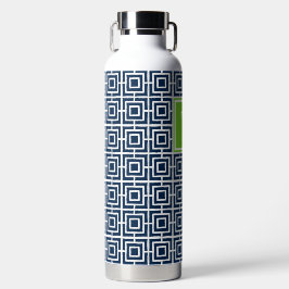 Botella De Agua Monograma de rejilla cuadrada Preppy – Azul marino