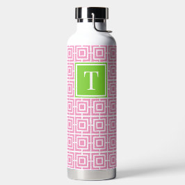 Botella De Agua Monograma de rejilla cuadrada Preppy – Rosa y Lima