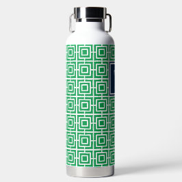 Botella De Agua Monograma de rejilla cuadrada Preppy - Verde y azu