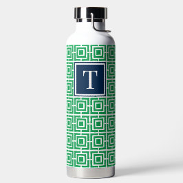 Botella De Agua Monograma de rejilla cuadrada Preppy - Verde y azu