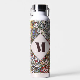 Botella De Agua Monograma de vidrio templado botánico