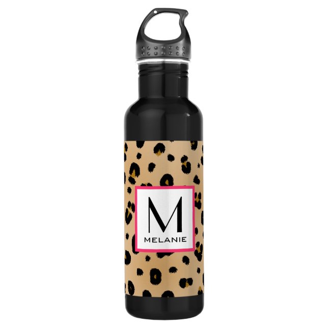 Botella De Agua Monograma del estampado leopardo (Anverso)
