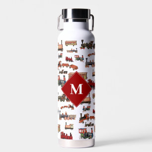 Botella De Agua Monograma del patrón del patrón de los trenes de j