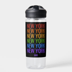 Botella De Agua Monograma del personalizado Rainbow NEW YORK