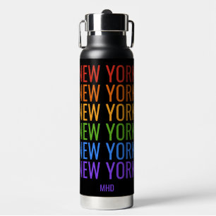 Botella De Agua Monograma del personalizado Rainbow NEW YORK