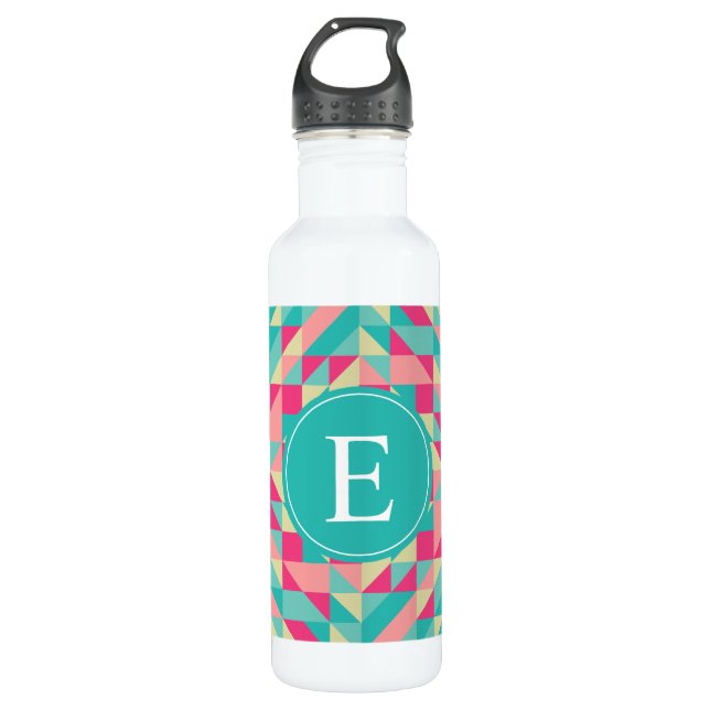 Botella De Agua Monograma del triángulo rosa turquesa (Anverso)