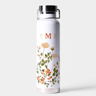 Botella De Agua Monograma Delicado Primavera Floral Botánica
