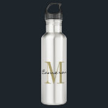 Botella De Agua Monograma dorado inicial y nombre personalizado<br><div class="desc">Monograma dorado inicial y nombre personalizado</div>