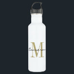 Botella De Agua Monograma dorado inicial y nombre personalizado<br><div class="desc">Monograma dorado inicial y nombre personalizado</div>