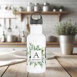 Botella De Agua Monograma dos fotos | Marco de vegetación personal<br><div class="desc">Monograma dos fotos | Marco de vegetación personalizado</div>