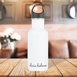 Botella De Agua Monograma elegante   Guión blanco Minimalista mode