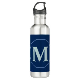 Botella De Agua Monograma elegante Navy Blue personalizado