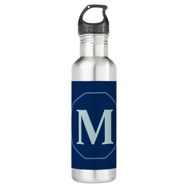 Botella De Agua Monograma elegante Navy Blue personalizado (Anverso)