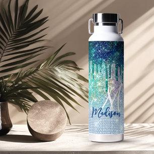 Botella De Agua Monograma falso brillante de unicornio iridiscente