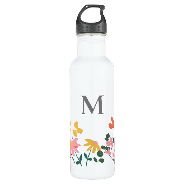 Botella De Agua Monograma Flor Arte Personalizado (Anverso)