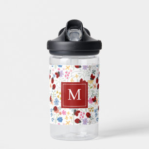 Botella De Agua Monograma Floral Caprichoso de Flores Silvestres y