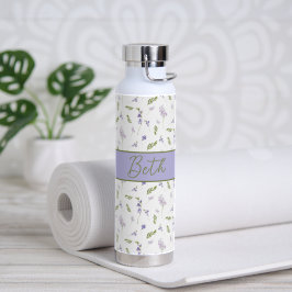 Botella De Agua Monograma floral de acuarela de flores silvestres