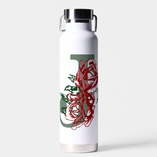 Botella De Agua Monograma floral J letra mayúscula