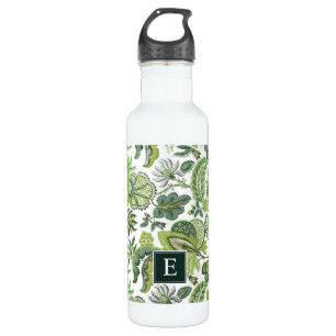 Botella De Agua Monograma Floral Verde Boho Vintage