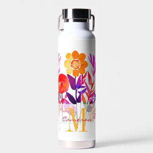 Botella De Agua Monograma Flores rosas personalizadas