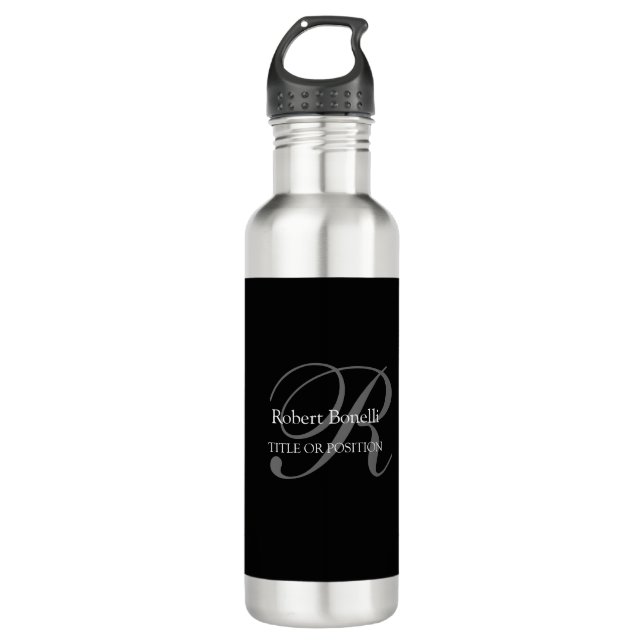 Botella De Agua Monograma gris blanco negro (Anverso)