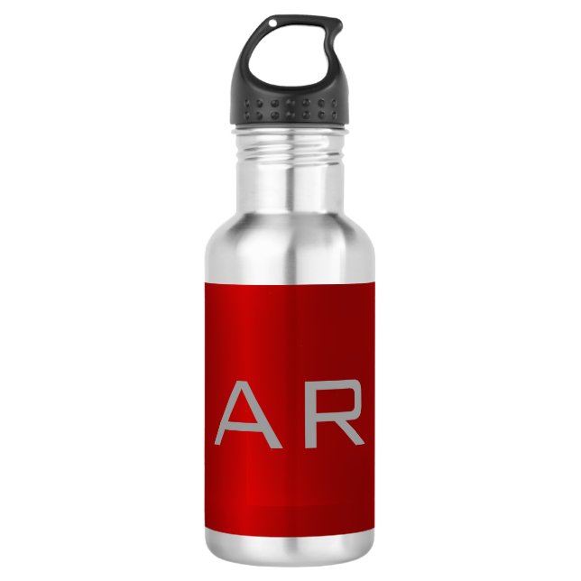Botella De Agua Monograma Gris Gris Rojo Elegante (Anverso)