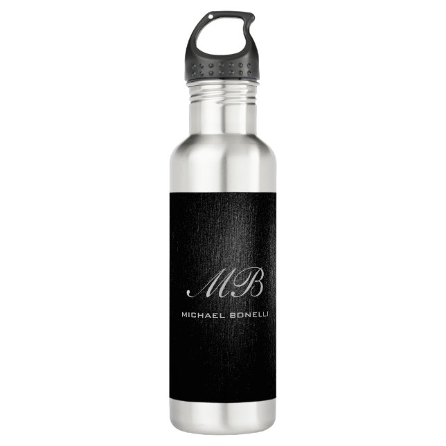 Botella De Agua Monograma gris negro moderno lindo (Anverso)